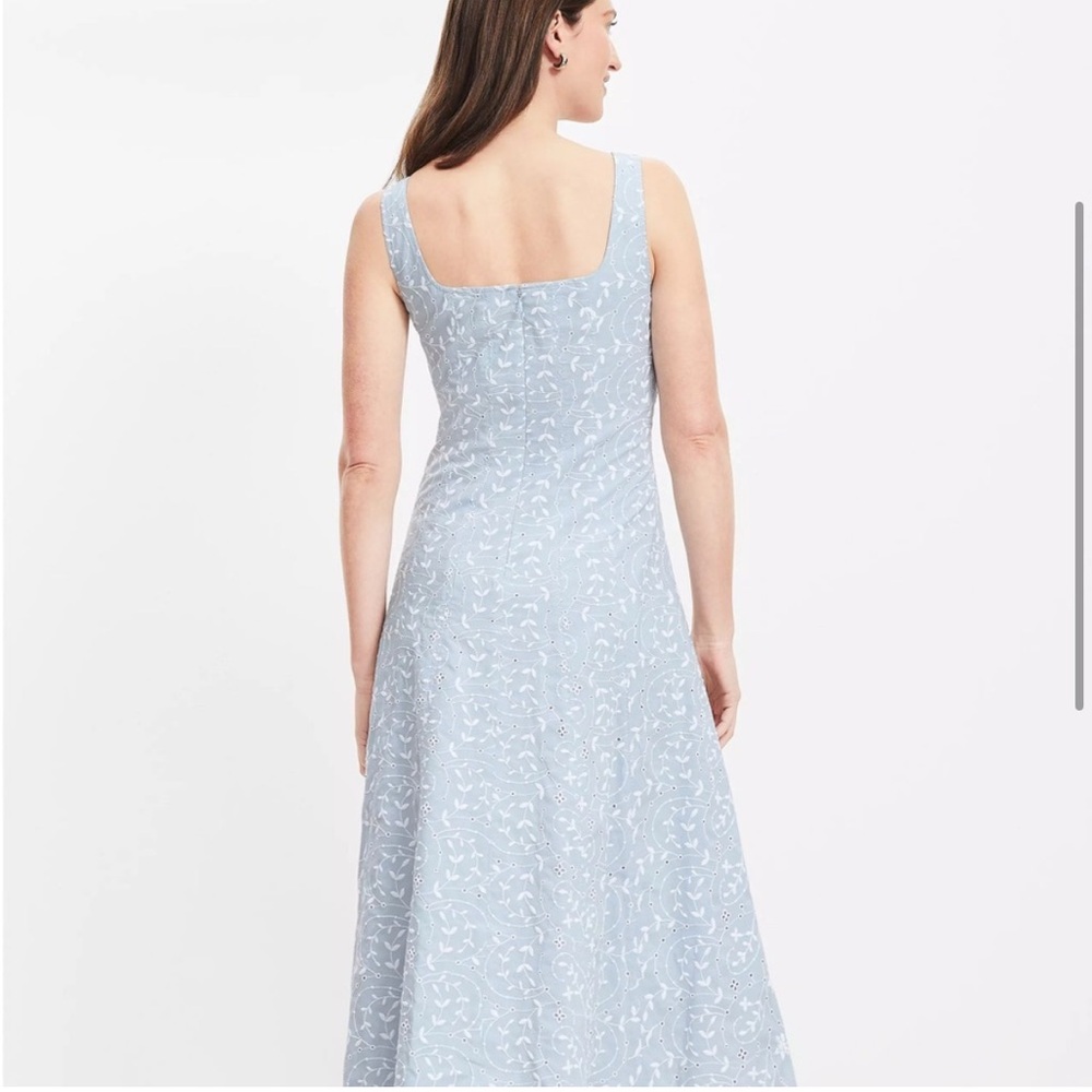 NWOT Loft blue floral embroidered square neck dress - Picture 3 of 5